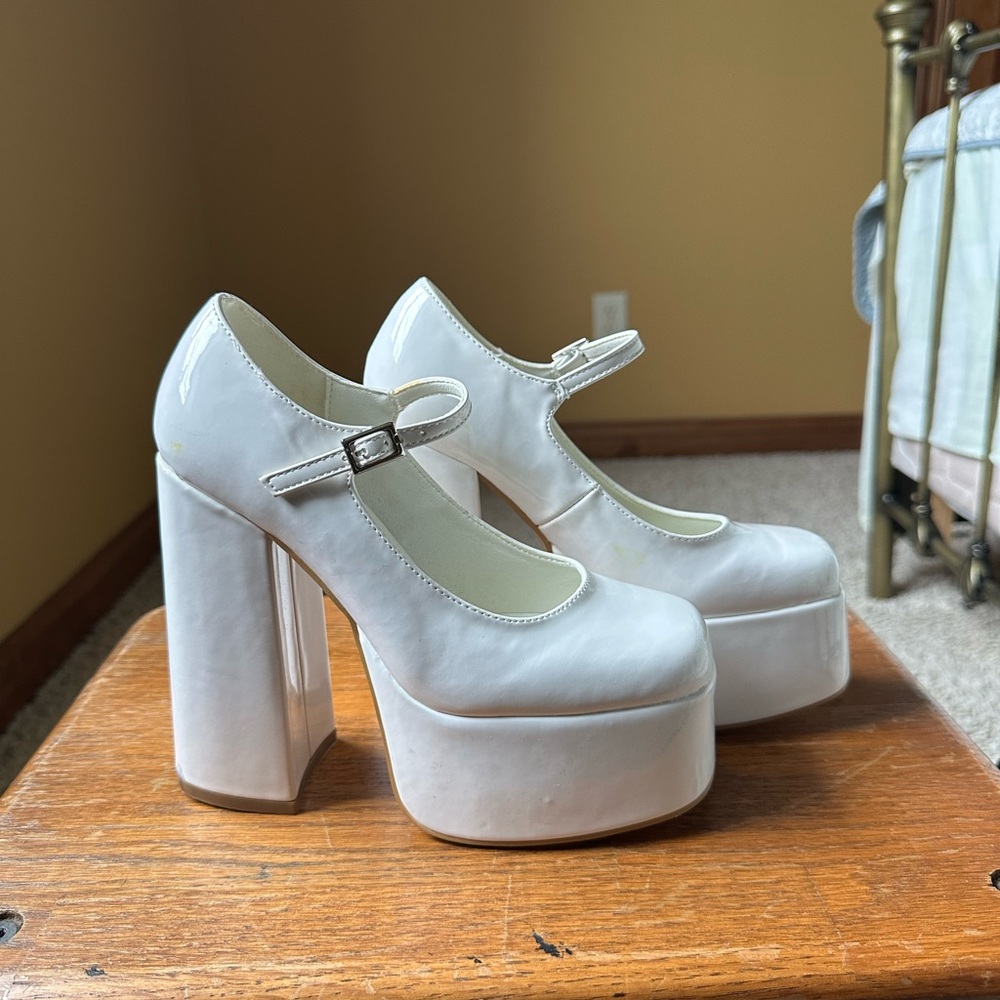White Platform Mary Jane Heels